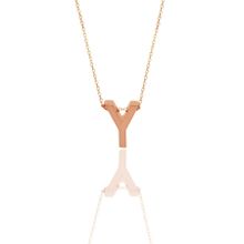 Söğütlü Silver SGTL11182 Gümüş Rose Üç Boyutlu Minimal Y Harf Kolye