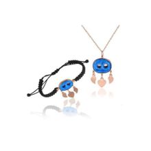 Söğütlü Silver SGTL11308 Rose Süryani Nazar Boncuğu Gümüş Kolye Ve Bileklik İkili Set