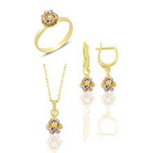 Söğütlü Silver SGTL11346 Gümüş Altın Yaldızlı, Rodaj Ve Rose Renkli Dorissa Dorica Top Kolye Ve Küpe Seti