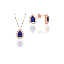 Söğütlü Silver SGTL11516 Gümüş Rose Safir Taşlı Damla Modeli İkili Set
