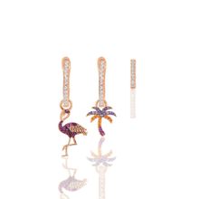 Söğütlü Silver SGTL11638 Rose Zirkon Taşlı Tropikal Kombin Üçlü Gümüş Küpe Seti