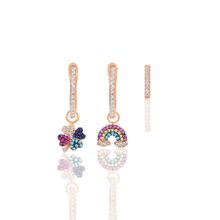 Söğütlü Silver SGTL11641 Rose Zirkon Taşlı Yonca Gök Kuşağı Kombin Üçlü Gümüş Küpe Seti