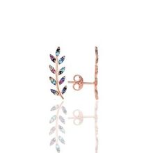 Söğütlü Silver SGTL11679 Gümüş Rose Renkli Taşlı Yaprak Küpe