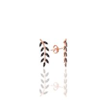 Söğütlü Silver SGTL11679 Rose Siyah Taşlı Yaprak Gümüş Küpe