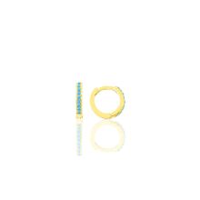 Söğütlü Silver SGTL11739 Altın Yaldızlı Turkuaz Taşlı 10 mm Halka Tragus Piercing Helix Kıkırdak Gümüş Küpe