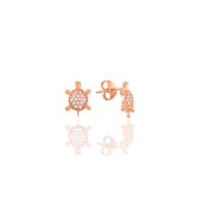 Söğütlü Silver SGTL7925 925 Ayar Gümüş Rose Zirkon Taşlı Mini Pırlanta Modeli Kaplumbağa Küpe