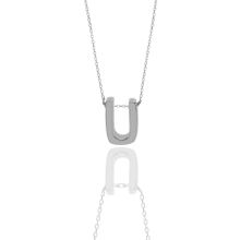 Söğütlü Silver TYC00220609459 Gümüş Rodyumlu Üç Boyutlu Minimal U Harf Kolye