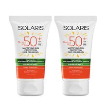 Solaris Yağlı Cilt Tipleri İçin Mat Bitişli SPF50+ 2x50 ml Jel Güneş Kremi