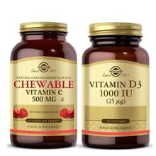 Solgar Vitamin C 500 mg 90 Çiğnenebilir Tablet + Solgar Vitamin D3 1000 mcg 100 Kapsül