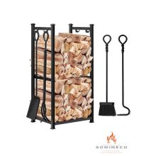 SOMINECO 5 Li Ithal Metal Odunluk Raflı Şömine -Soba Maşa Takımı Aksesuar Seti SS-001