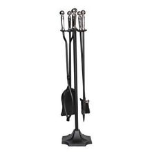 SOMINECO 5 Li Lüx Ithal Gümüş Topuz Başlıklı Şömine-Soba Maşa Takımı Aksesuar Seti SS-005GS