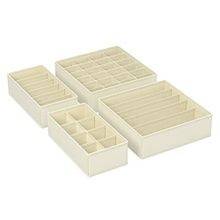 Songmics İç Giyim Saklama Kutuları, Çekmece Organizatörü, Dolap Organizeri, Katlanabilir, Sütyen, İç Çamaşırı, Çorap, Kravat İçin Katlanır Kutu, Kumaş Kutu 4'lü Set Bej Rus04M