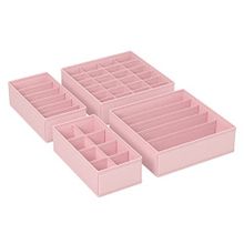 Songmics İç Giyim Saklama Kutuları, Çekmece Organizatörü, Dolap Organizeri, Katlanabilir, Sütyen, İç Çamaşırı, Çorap, Kravat İçin Katlanır Kutu, Kumaş Kutu 4'lü Set Pembe, Rus04Pk