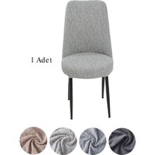 StarMall Jakarli Kumaş Oval Sandalye Kılıfı,sandalye Örtüsü Çubuk Desen 1 Adet - 35 x 45 cm - Gri