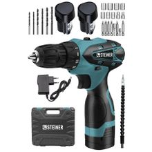 Steiner 32 V Mavi Darbesiz Metal Şanzıman Çift Akülü Şarjlı Vidalama Matkap