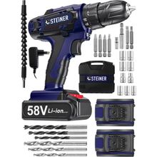 Steiner Alman V-tech 58 V 5 Ah Çelik Motor Çelik Şanzuman Darbeli Şarjlı Çift Akülü Vidalama Matkap