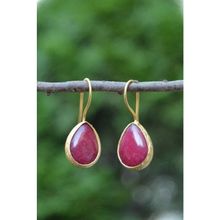 Stoneage Altın Kaplama Vişne Rengi Jade Taşlı Kadın Küpe