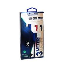 Sunix SC23 3 m İos Lightning 2A Siyah Çıkışlı Data Ve Şarj Kablosu