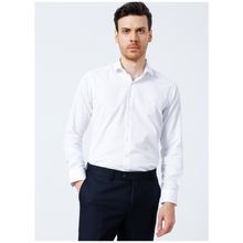 Süvari GM2024700314 Klasik Yaka Slim Fit Armürlü Beyaz Erkek Gömlek