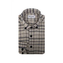 Süvari Slim Fit Desenli Flanel Uzun Bej Erkek Gömlek