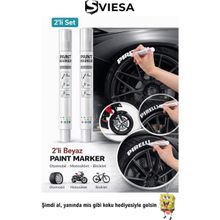 Sviesa Oto Lastik Yazı Kalemi 2'li Set Beyaz Araç Lastik Yazma Boyama Kalemi