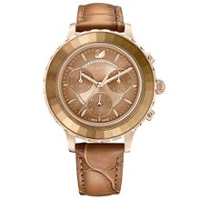 Swarovski 5632260 Octea Lux Chrono Deri Kayış Kahverengi Sarı Altın Rengi Kaplama Kol Saati