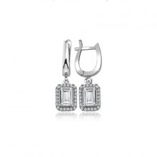 Swarovski Sertifikalı Qr Kod Taşlı Baget Kare Gümüş Küpe Set