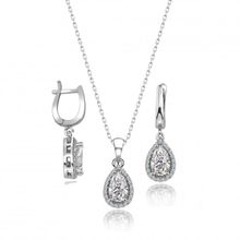 Swarovski Sertifikalı Qr Kod Taşlı Damla Gümüş Kolye Küpe Set