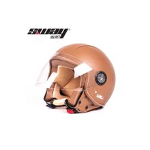 Sway 701 Deri Yarım Kahverengi Motorsiklet Kaskı