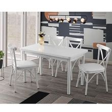 Sweet Home Sabit 70x120 cm Beyaz Masa + 4 Adet Çapraz Sandalye Takımı