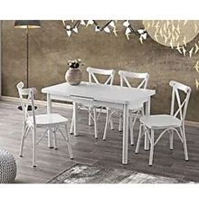 Sweet Home Silva 70x120 cm Açılır Beyaz Mermer Masa + 4 Adet Çapraz Sandalye Takımı