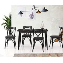 Sweet Home Silva 70x120 cm Açılır Siyah Mermer Masa + 4 Adet Çapraz Sandalye Takımı