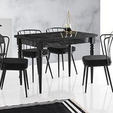 Sweet Home Smart Mercan Siyah Mermer Masa + 4 Adet Güneş Sandalye Takım