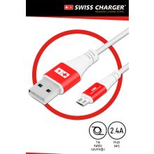 Swiss Charger SCC-10070 Mikro USB Kırmızı Beyaz Şarj Kablosu