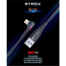 Syrox C106 Lightning 90 Derece RGB Led 1 mt 2A Data Şarj Kablosu Siyah