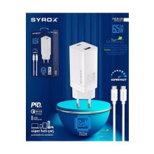 Syrox GAN65 Type-C + USB Giriş Başlık + Type-C Kablo 65W Quick Şarj Seti