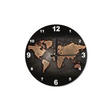 Tablomega SAAT-344-50 Siyah Zeminde Dünya Haritası Baskılı 50 cm Çap Duvar Saati