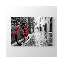 Tabloshop Dar Sokakta Kırmızı Bisiklet 45x30 cm Tablo