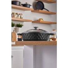 Taç Bella TAC-3878 Siyah 24 cm Cam Kapak Döküm Basık Tencere