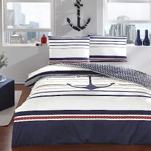 Taç Harbor Ranforce Marin Desenli %100 Pamuk Lacivert Çift Kişilik Nevresim Takımı
