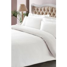 Taç Stripe Saten King Size Beyaz Çift Kişilik Nevresim Takımı
