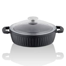 Taç TAC-3835 Valeriya Döküm Cam Kapak 28 cm Siyah Basık Tencere