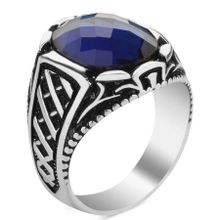 Takıhan Mavi Zirkon Oval Taşlı Gümüş Erkek Yüzük