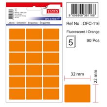 Tanex OFC-116 22x32 mm Turuncu 5 Adet Ofis Etiketi