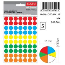 Tanex OFC-128 Mıx 10 mm 540 Adet Color Ofis Etiketi