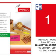 Tanex TW-2000 210x297 mm 100'lü Kırmızı Floresan Laser Etiket
