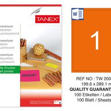 Tanex TW-2001 199.6x289.1 mm 100'lü Turuncu Floresan Laser Etiket