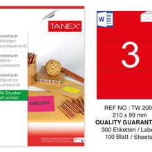 Tanex TW-2003 210x99 mm 100'lü Kırmızı Floresan Laser Etiket