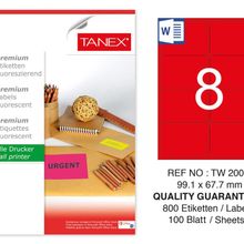 Tanex TW-2008 99.1x67.7 mm 100'lü Kırmızı Floresan Laser Etiket