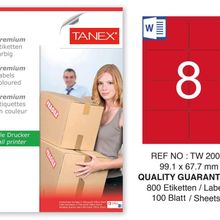 Tanex TW-2008 99.1x67.7 mm 100'lü Kırmızı Pastel Laser Etiket